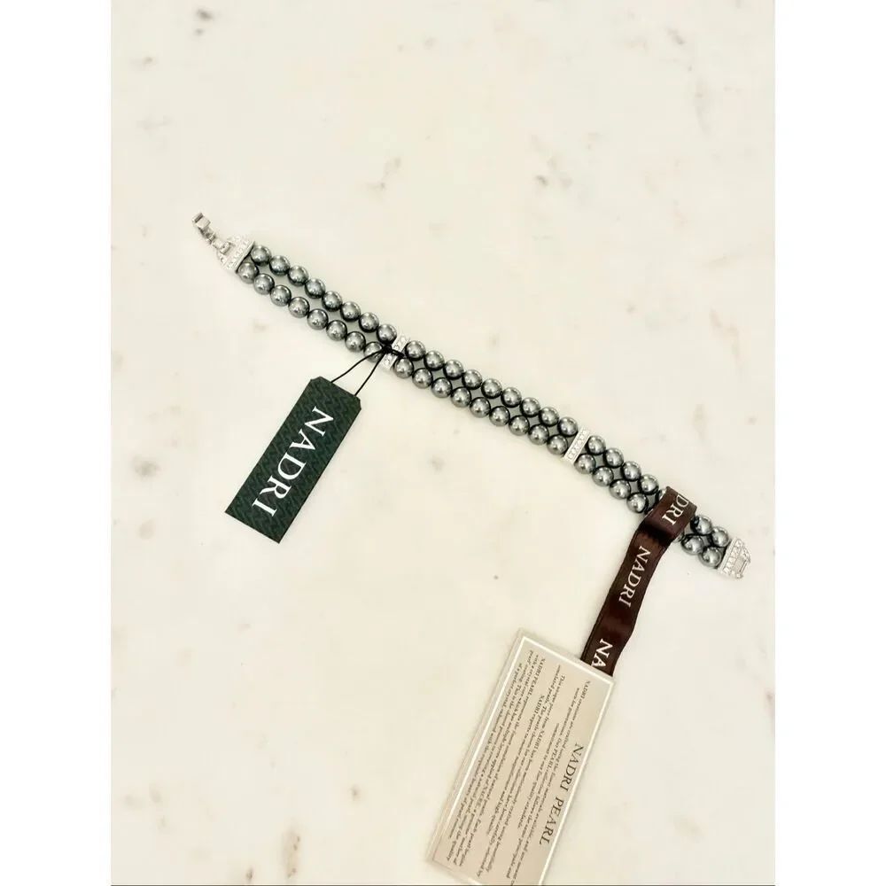NADRI Gray Pearl Crystal Accent Bracelet 8” Silver Tone NWT